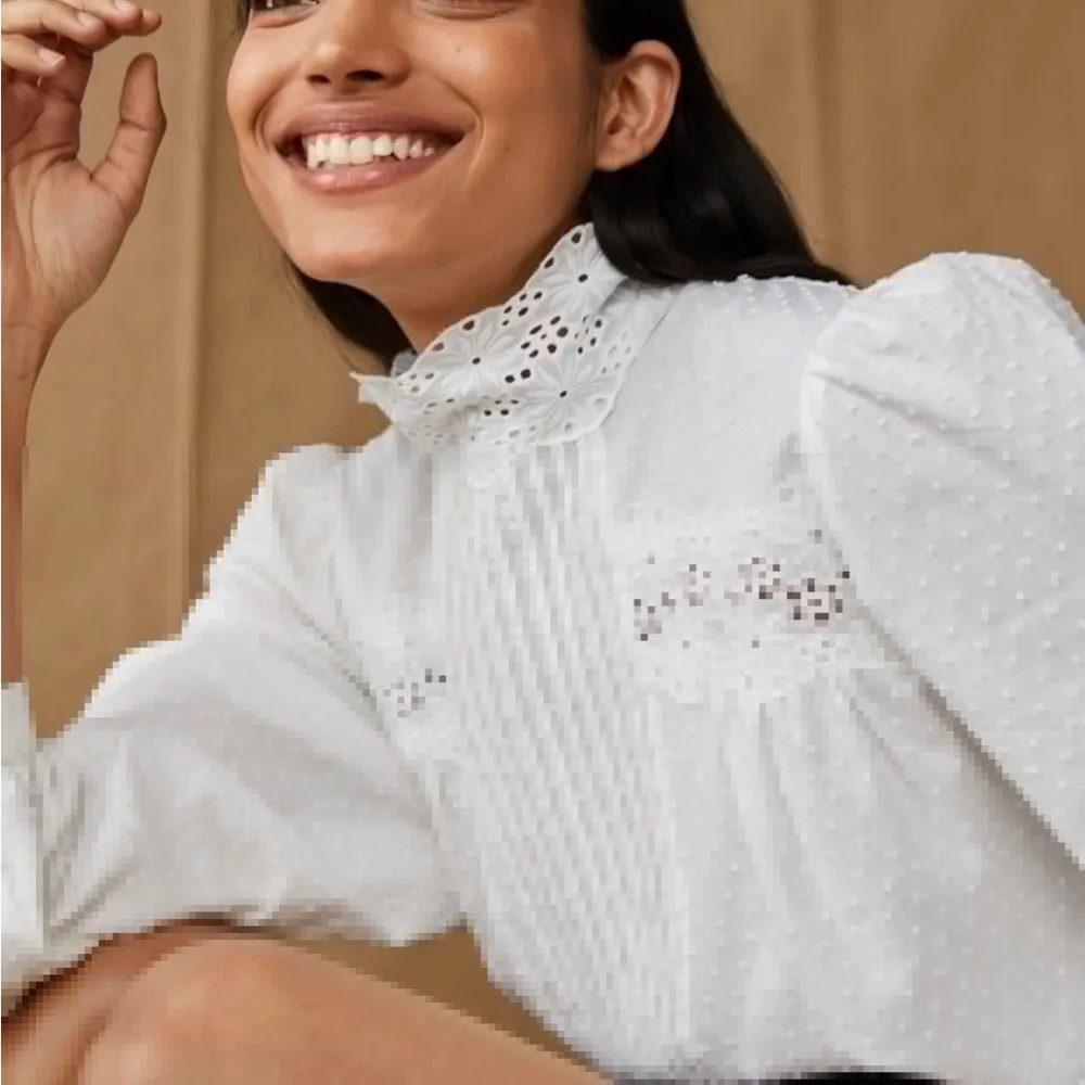 New with tags Mango poplin boho shirt peasant blouse openwork MNG sz xs HP❤️‍🔥 - Picture 4 of 9